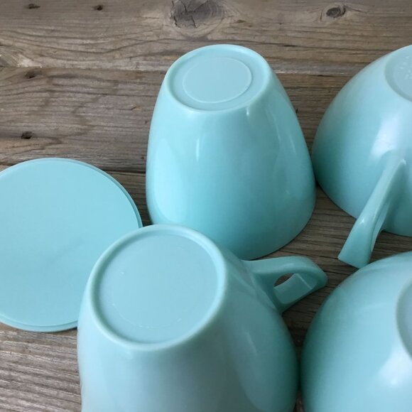 8 Coffee Cups Sun Valley Melmac Aqua Turquoise & Creamer Sugar Bowl Lid Vintage - Picture 8 of 9